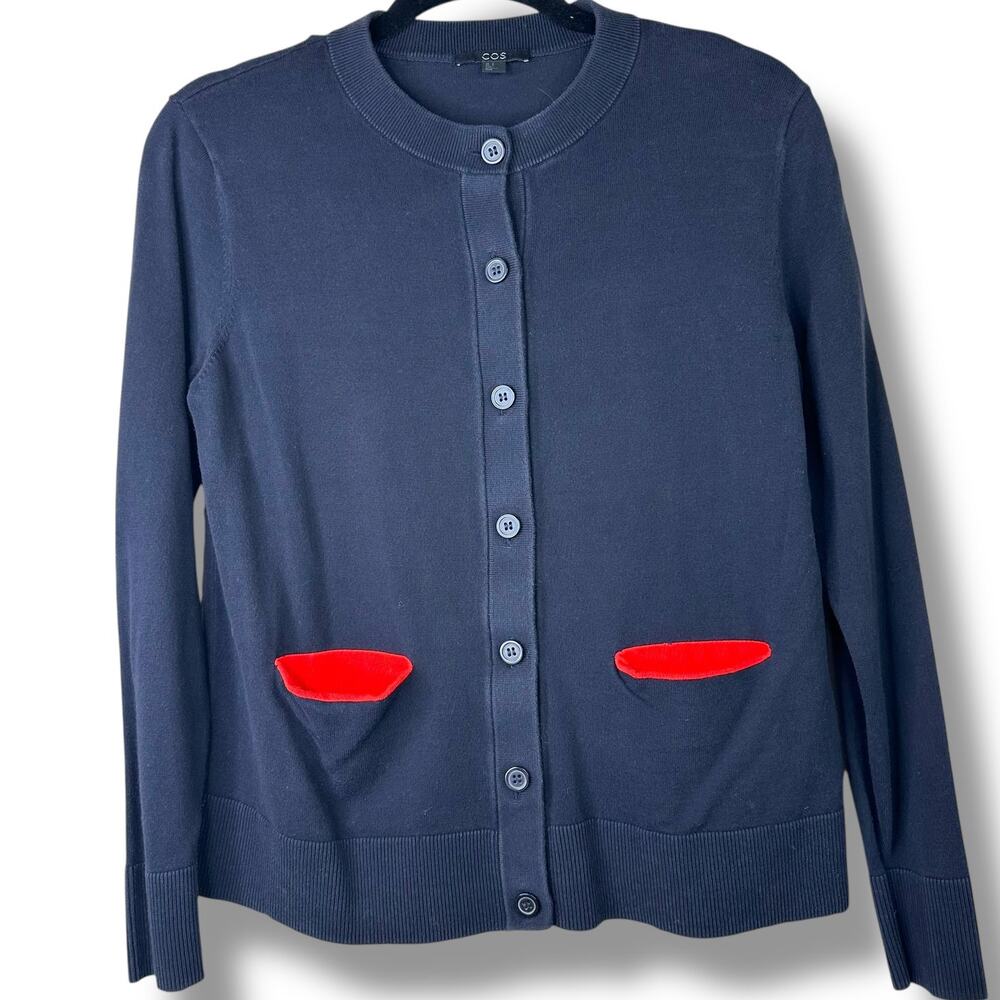 COS Collection Of Style Modern Knit Cotton Straight Fit Ribbed Button Cardigan - Picture 3 of 6